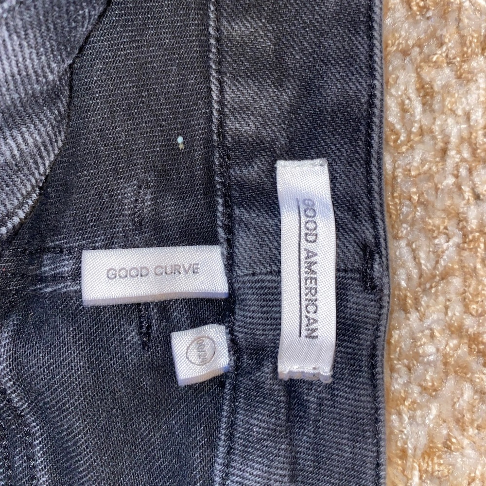 Good American straight leg jeans with distressed ends